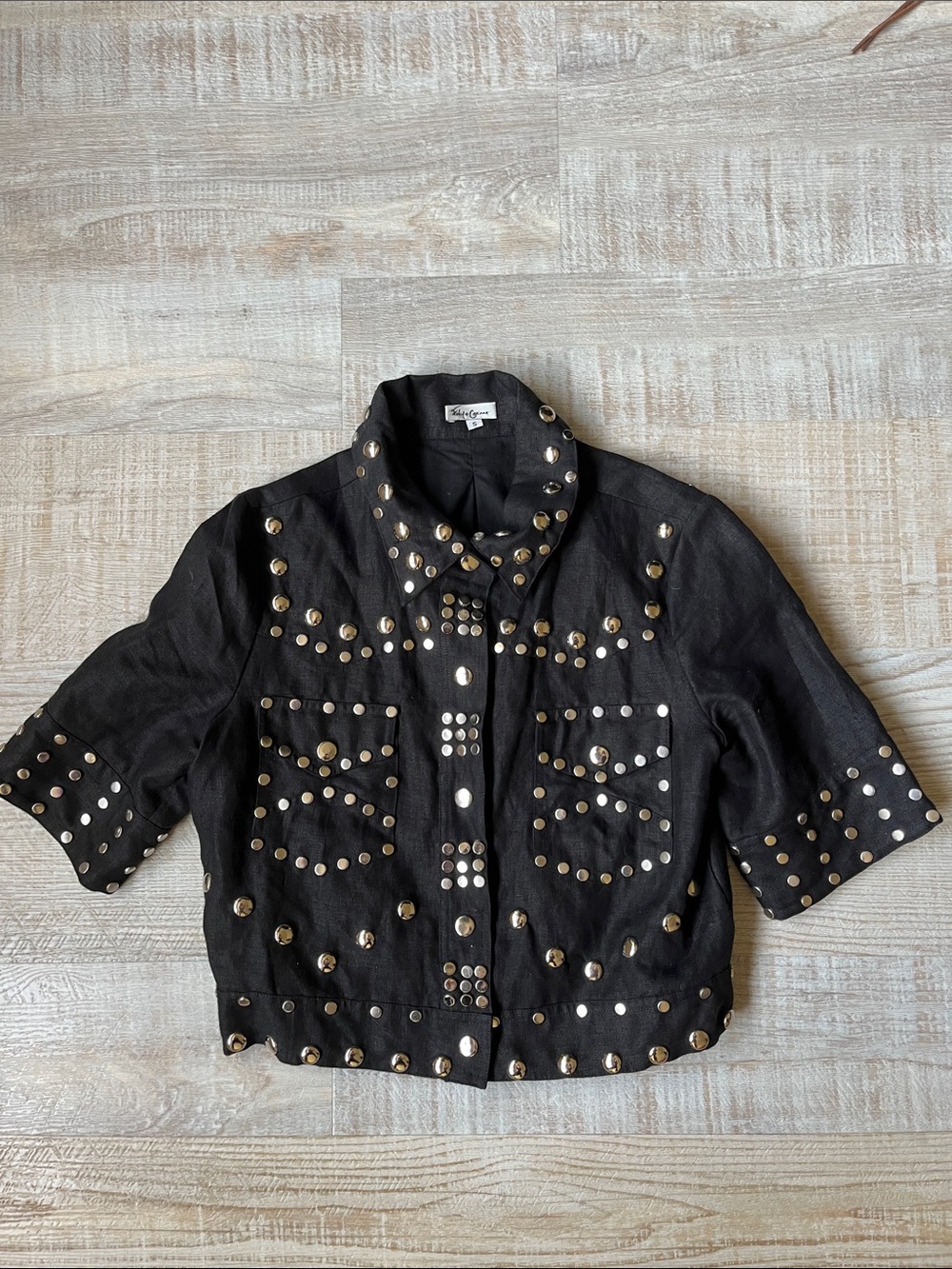 Foley + Corinna Black Studded Cropped Jean Jacket